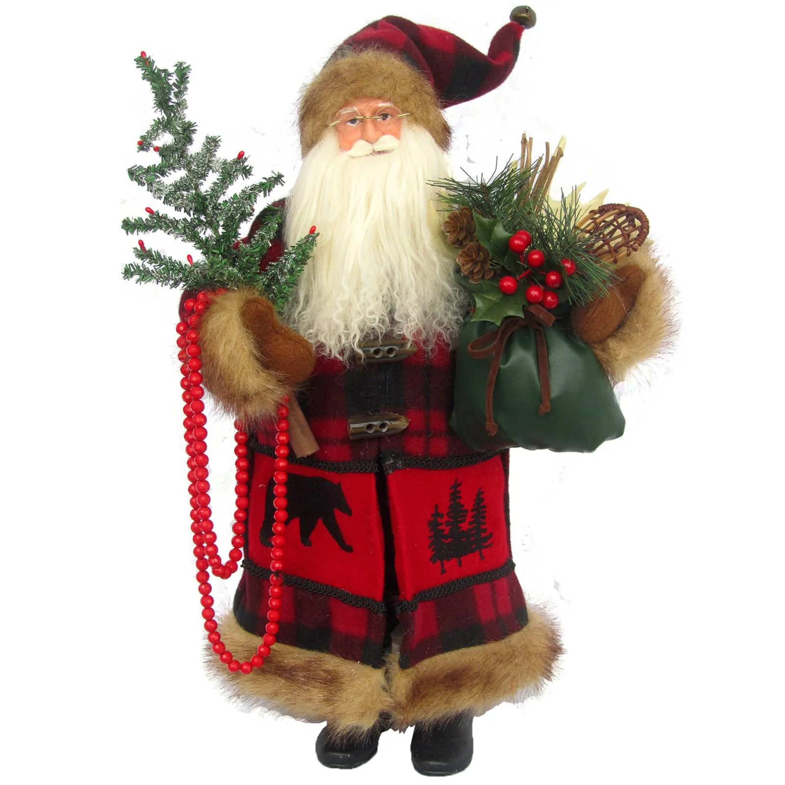 18" Buffalo Plaid Black Bear Santa