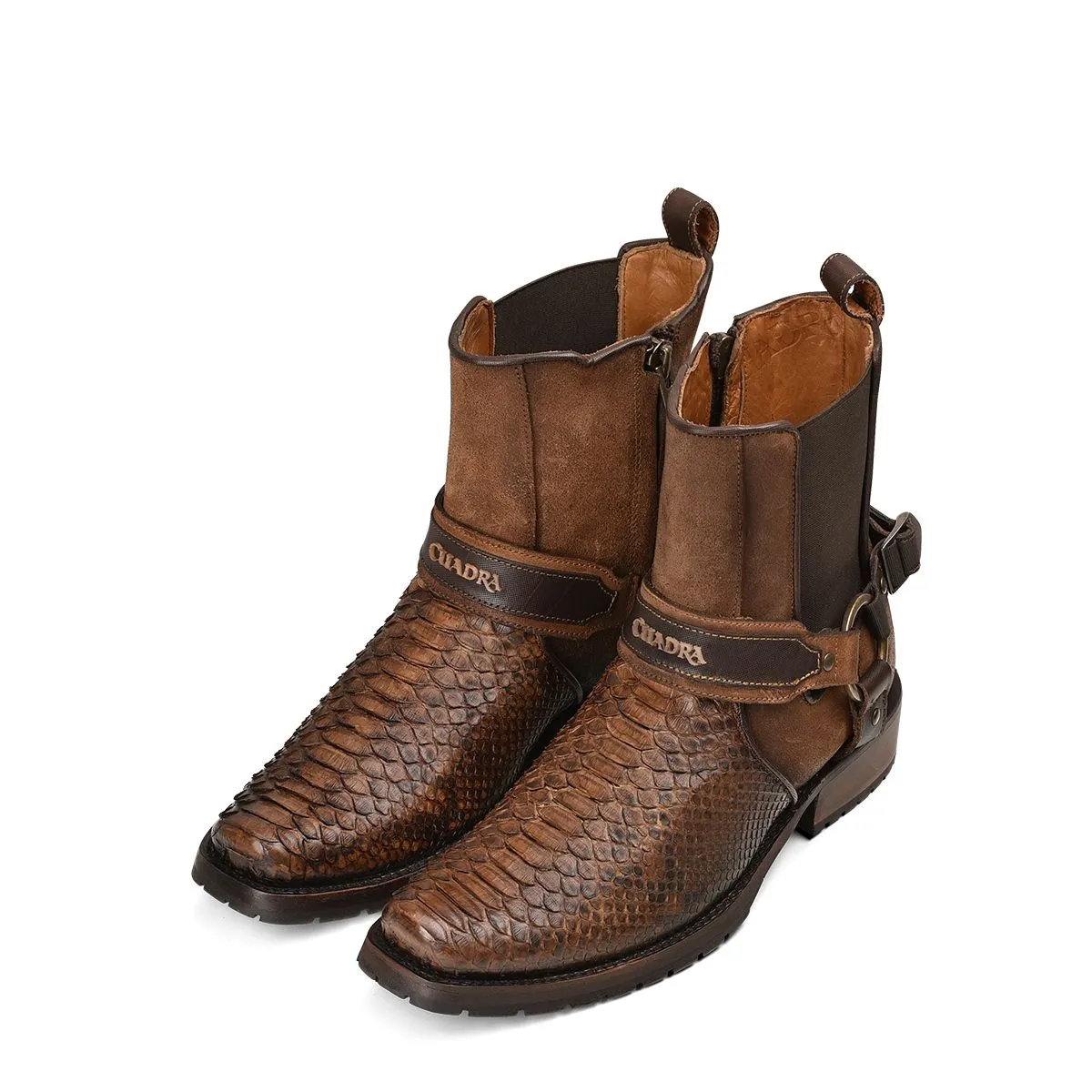 1J2LPH - Cuadra brown casual cowboy python skin zip ankle boots for men