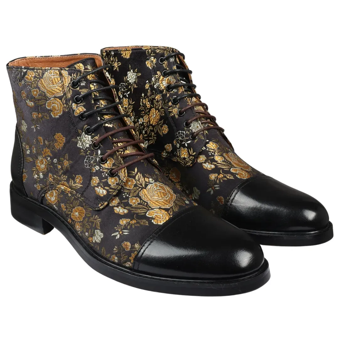 Adam - Men's Floral Print Leather Oxford Ankle Boots