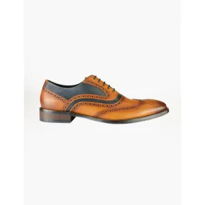 AZOR LA MODE Men's Webster Leather Brogue Shoes Tan/Navy