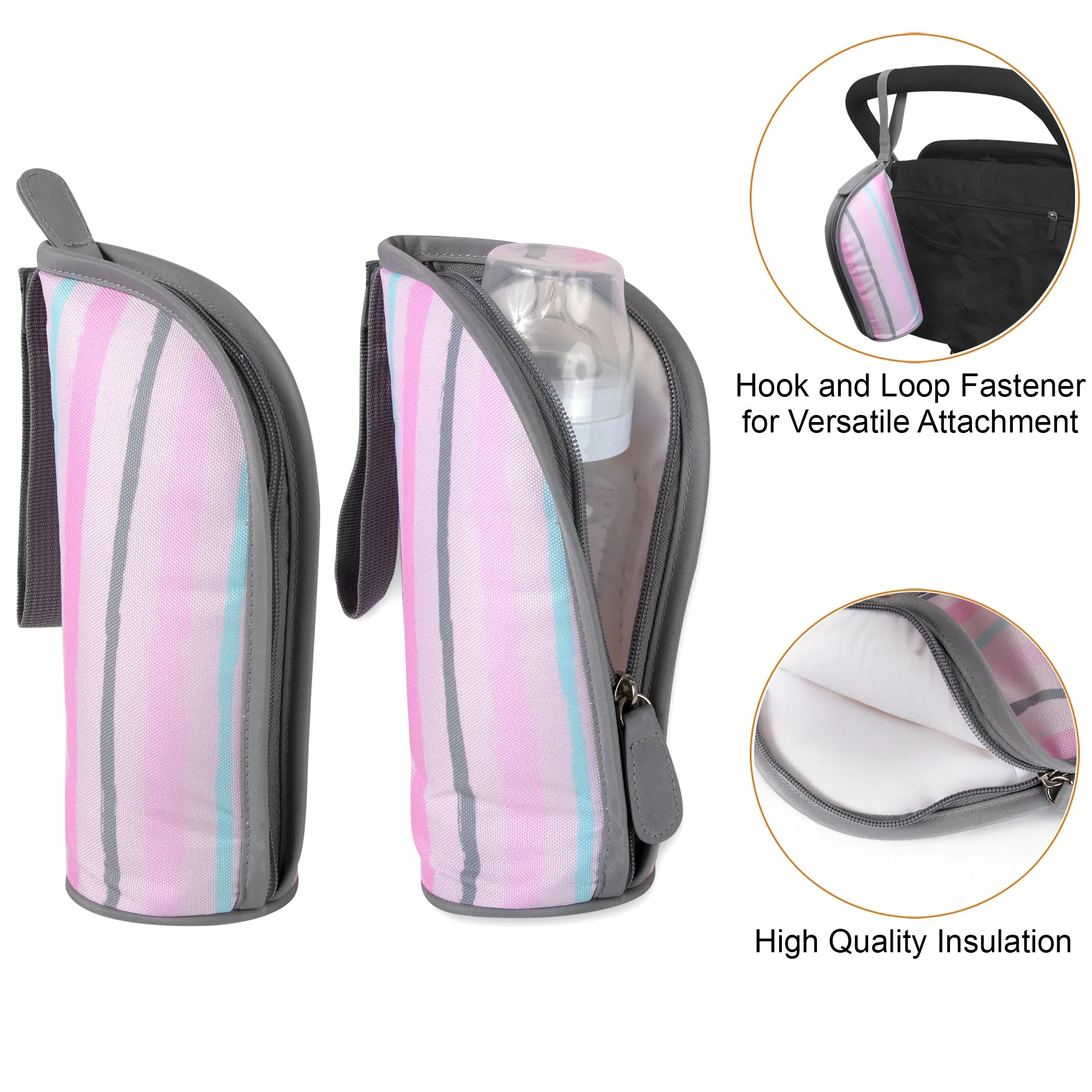 Baby Essentials Diaper Bag Tote 5-Piece Set - Pink Rainbow Themed