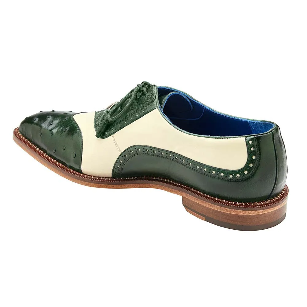 Belvedere Sesto Men's Forest Green & Cream Allure Ostrich/Calf-Skin Leather Oxford Shoes