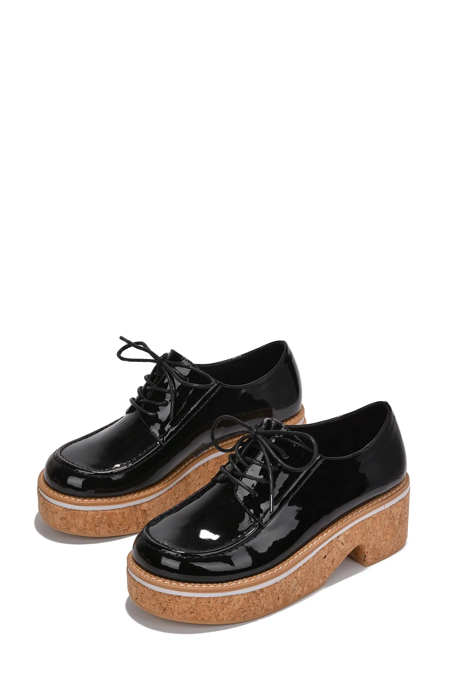 Black Womens Lace Up Wooden Platform Loafers Natashaya