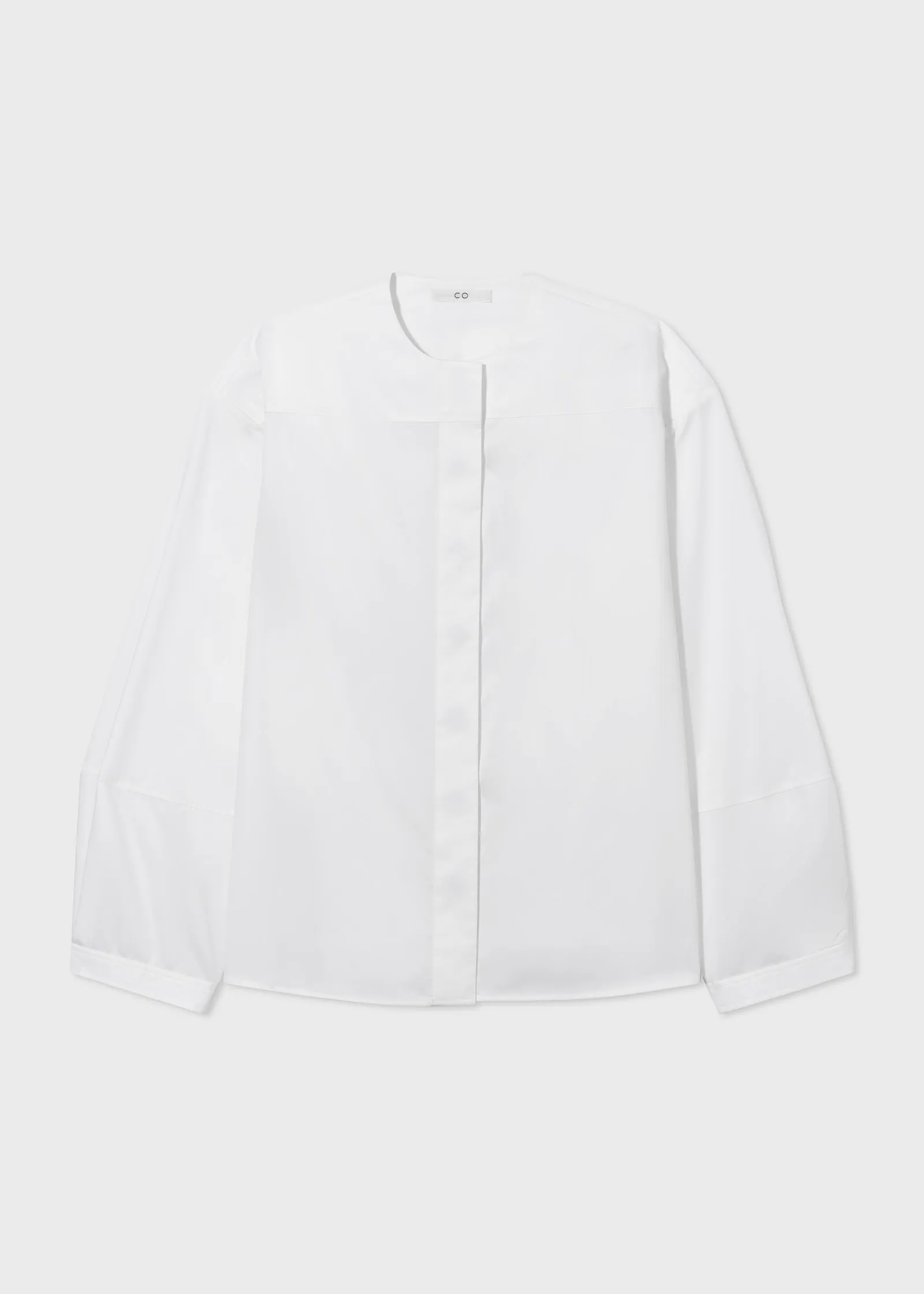 Boxy Long Sleeve Top in Cotton Poplin - White