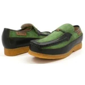 British Walkers Power Men's Green and Brown Leather Crepe Sole Slip Ons