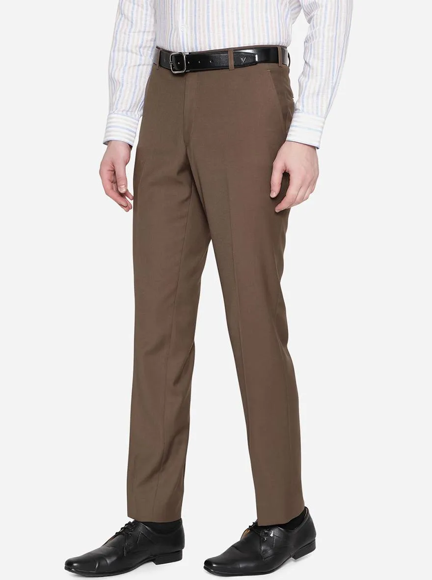 Brown Solid Classic Fit Formal Trouser | JadeBlue