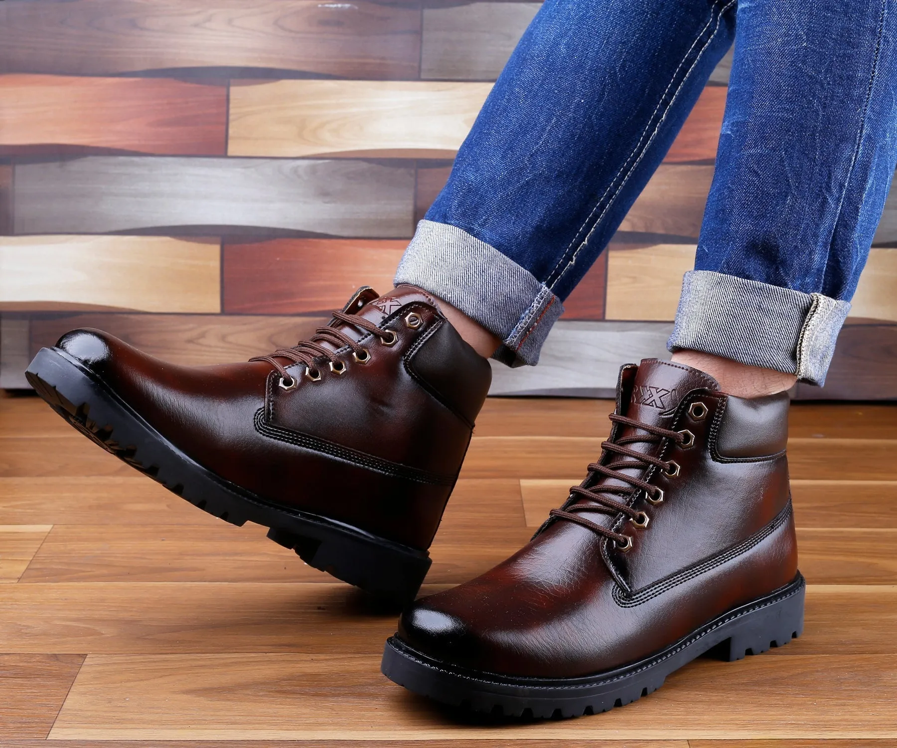 Bxxy's Faux Leather Chelsea Ankle Lace-up Boots for Men