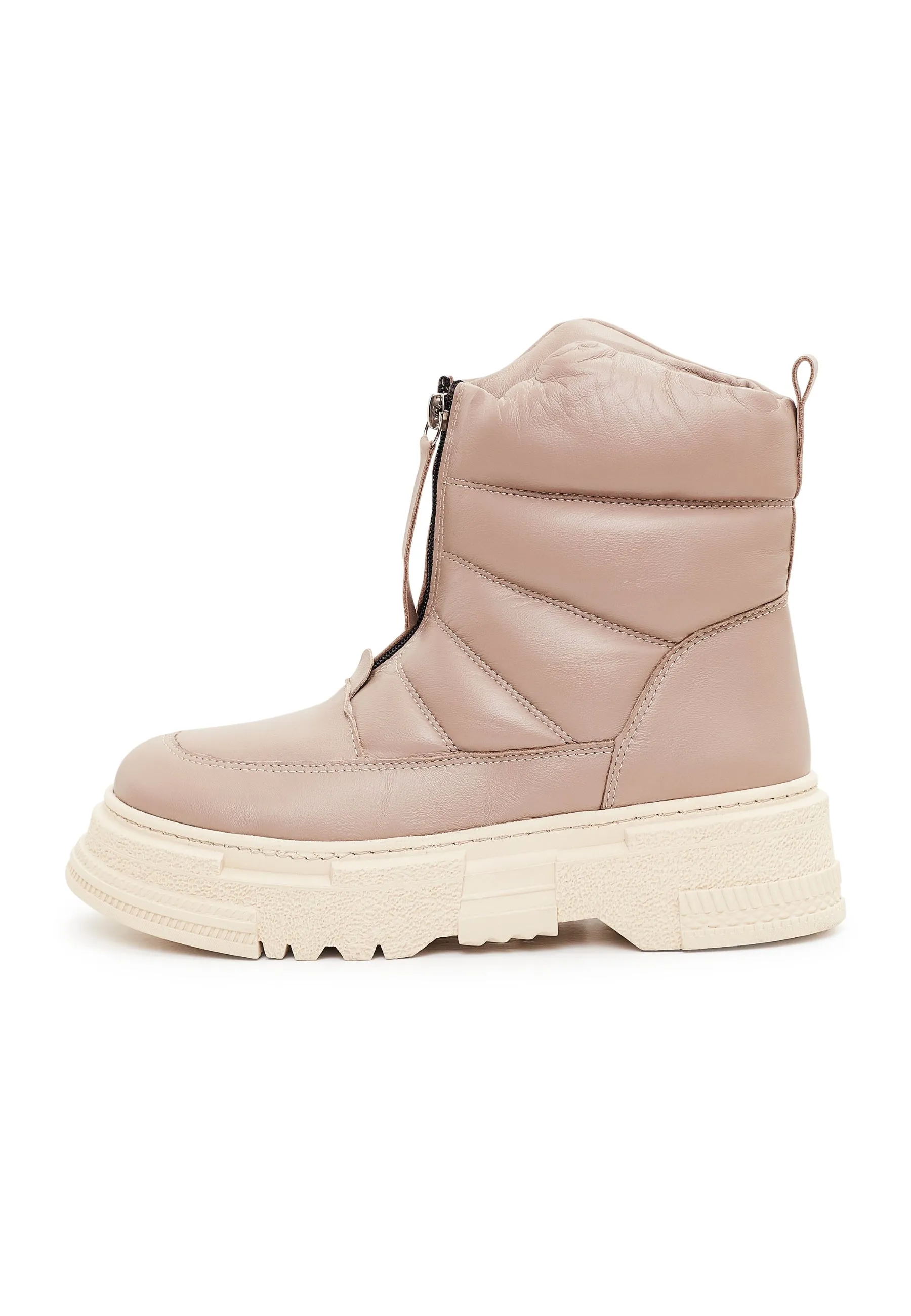 Chunky Quilted Ankle Boots - Beige