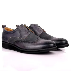 CK Classic Brogue And Half Suede Designed Leather Shoe - Grey