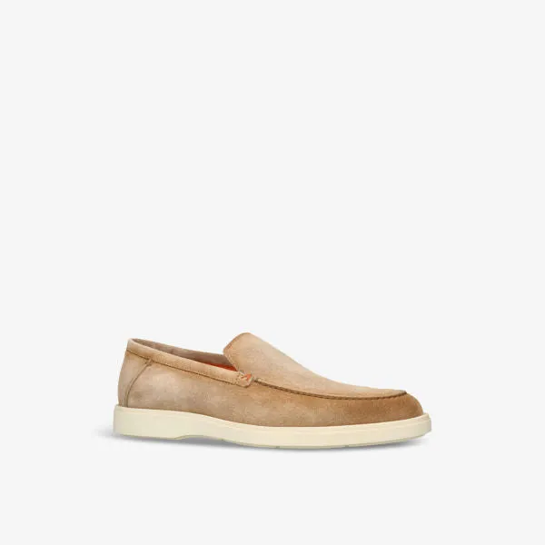 Detroit suede loafers with Santoni contrast sole, beige