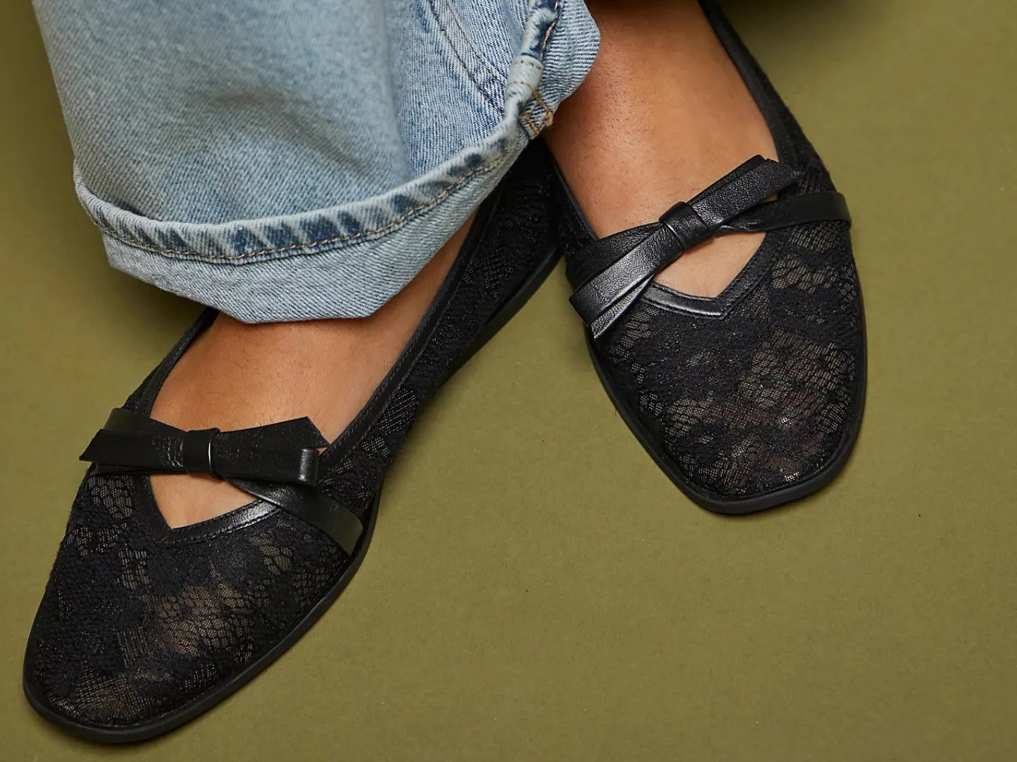 Free People: Mesh Mania Bow Flat in Black Pattern / Embroidered