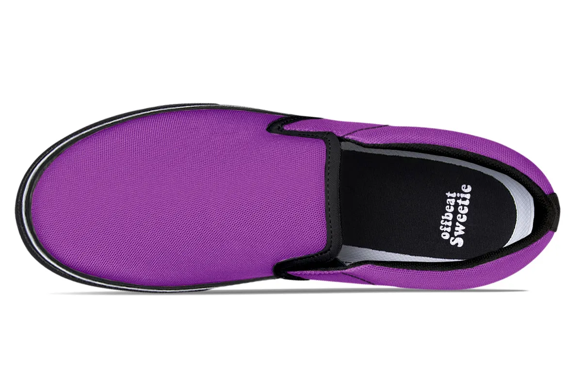 Green And Purple Mismatch Slip Ons