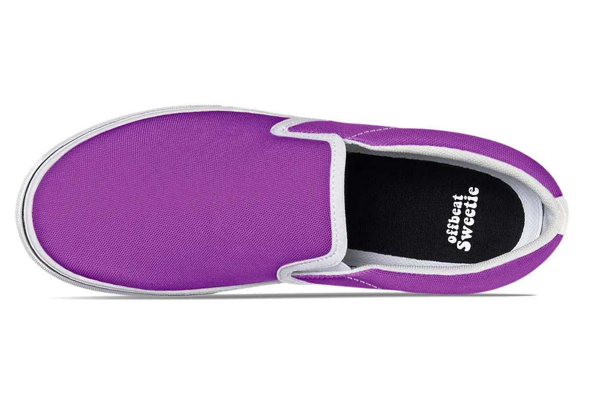 Green And Purple Mismatch Slip Ons