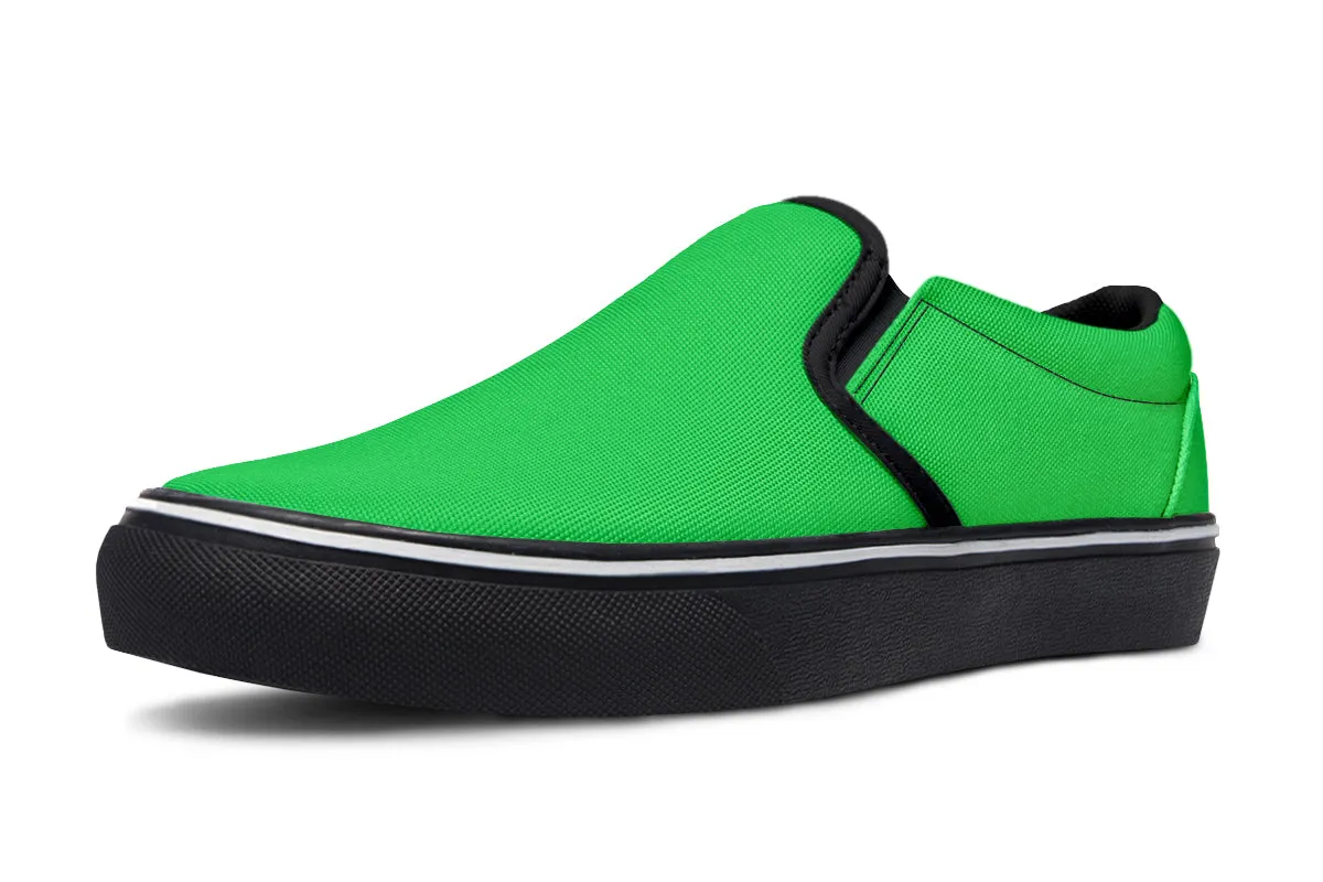 Green And Purple Mismatch Slip Ons