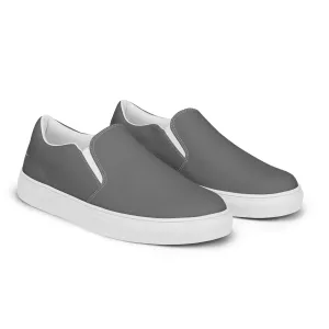 Grey Solid Color Women's Slip Ons, Solid Grey Color Modern Minimalist Women’s Slip-On Canvas Shoes (US Size: 5-12)