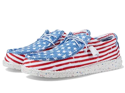 Hey Dude Men's Wally Patriotic Stars and Stripes Size 11 | Men’s Shoes | Men's Lace Up Loafers | Comfortable & Light-Weight