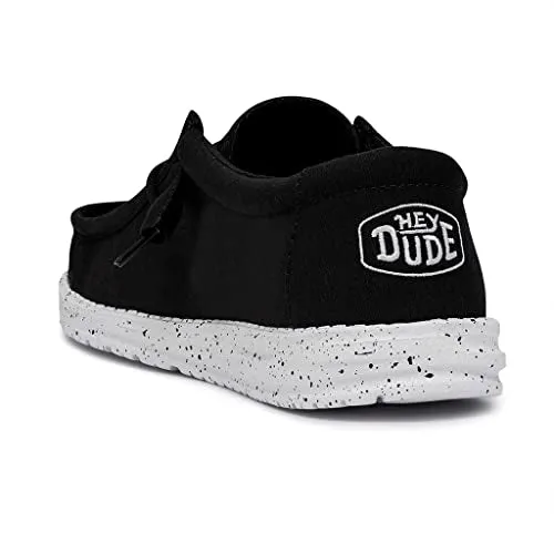 Hey Dude Men's Wally Slub Canvas Black Size 10| Men's Loafers | Men's Slip On Shoes | Comfortable & Light-Weight