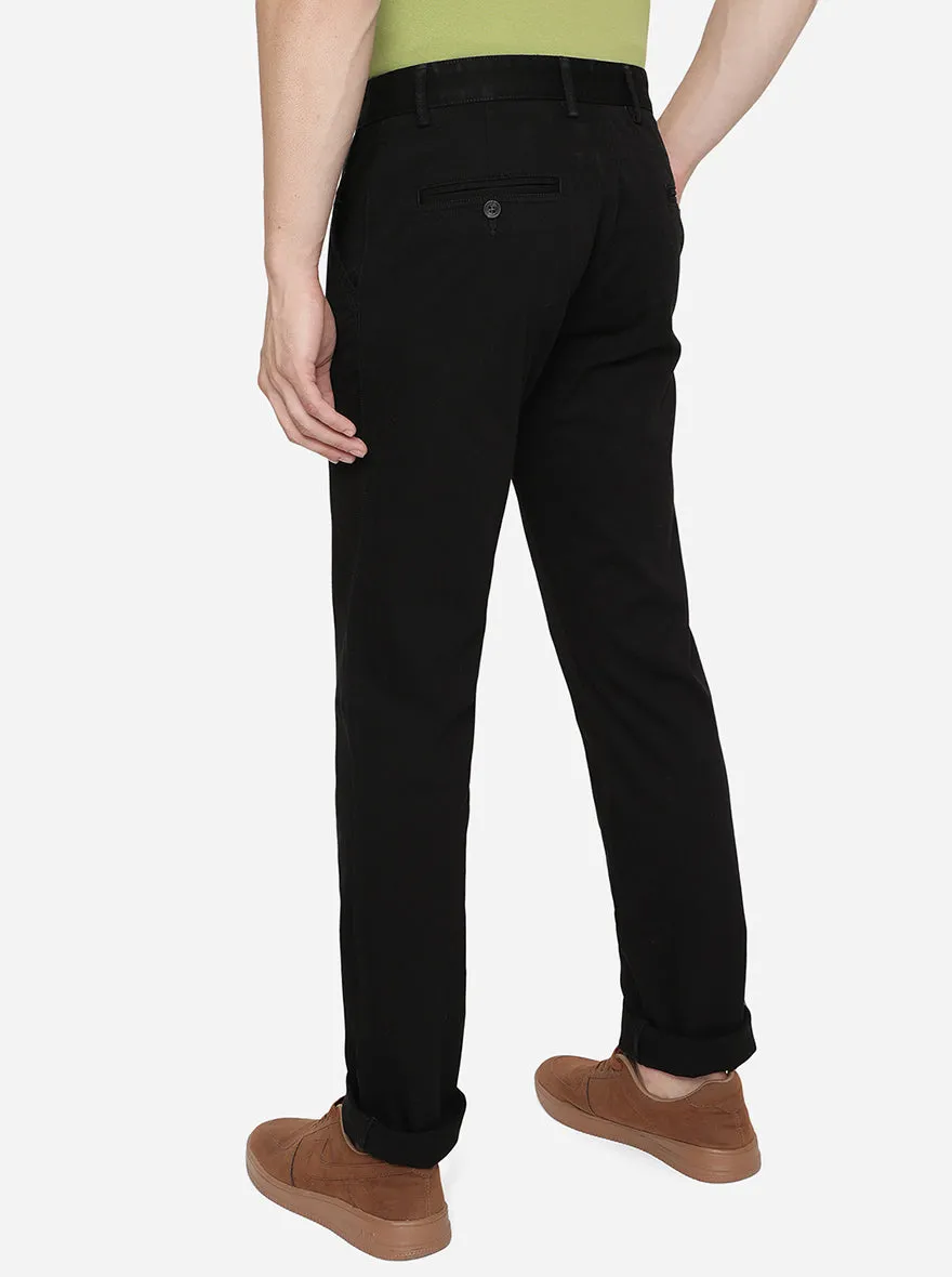 Jet Black Solid Slim Fit Casual Trouser | Greenfibre