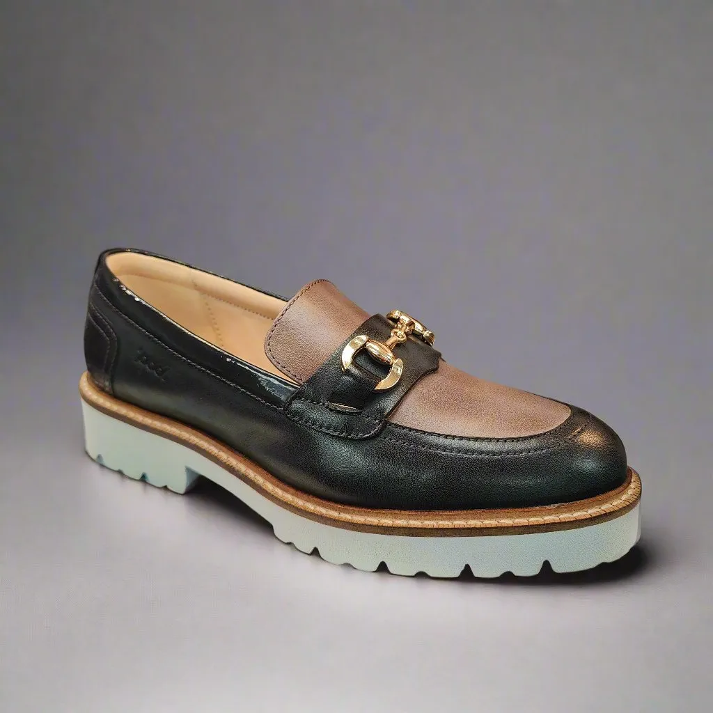 Ladies Slip On Loafers Pod Leather Ladies Shoes Navy/Grey Kendal sale