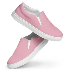 Light Pink Women's Slip Ons, Solid Pastel Colorful Pink Color Modern Minimalist Women’s Slip-On Canvas Shoes (US Size: 5-12)