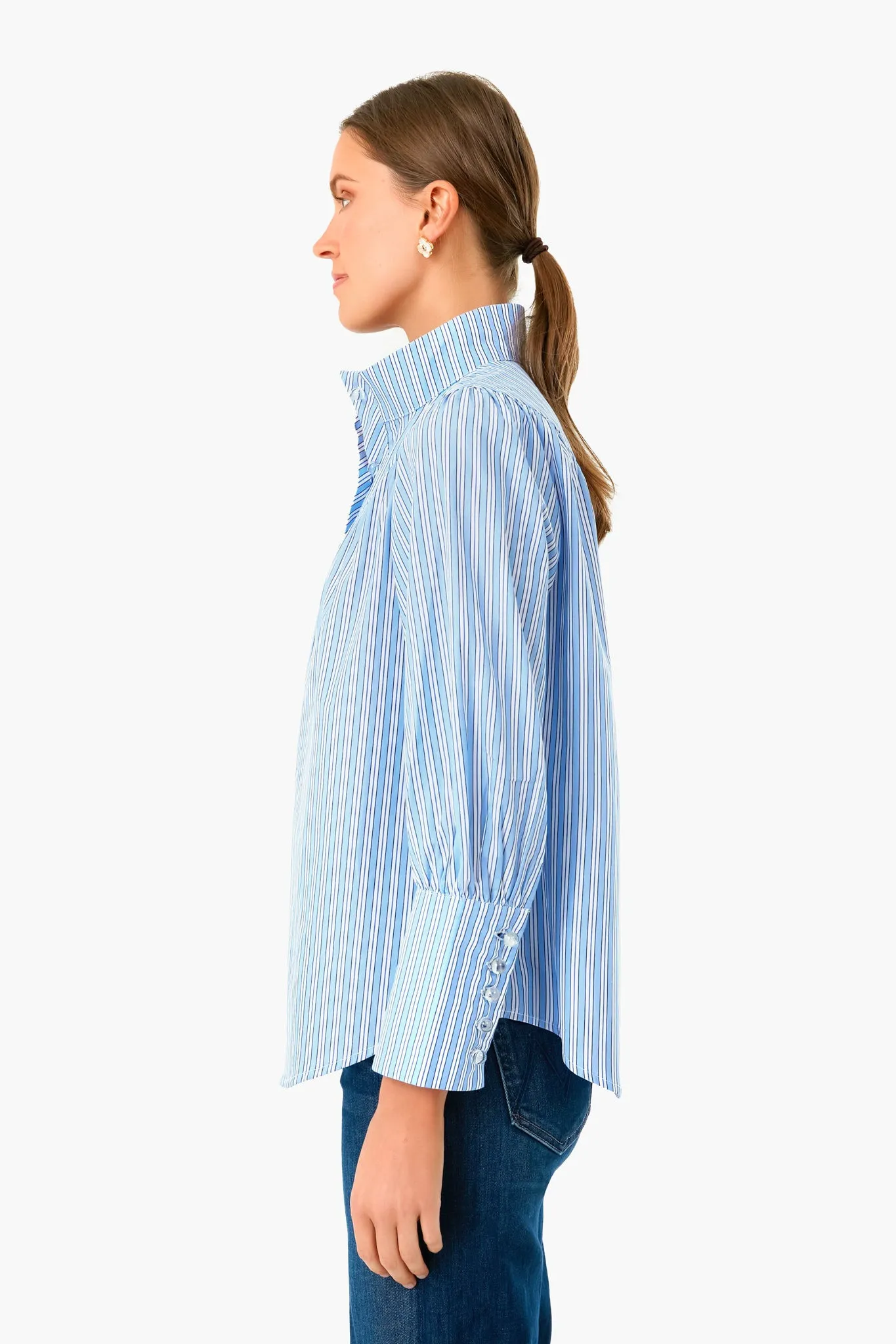 Malibu Blue Stripe Corrigan Blouse