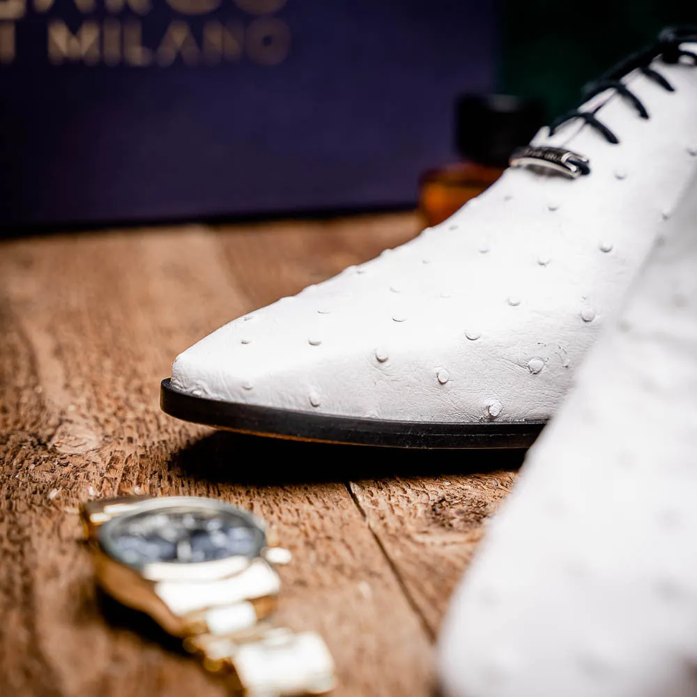 Marco Di Milano Criss Ostrich White Tassel Laced Oxford Shoes