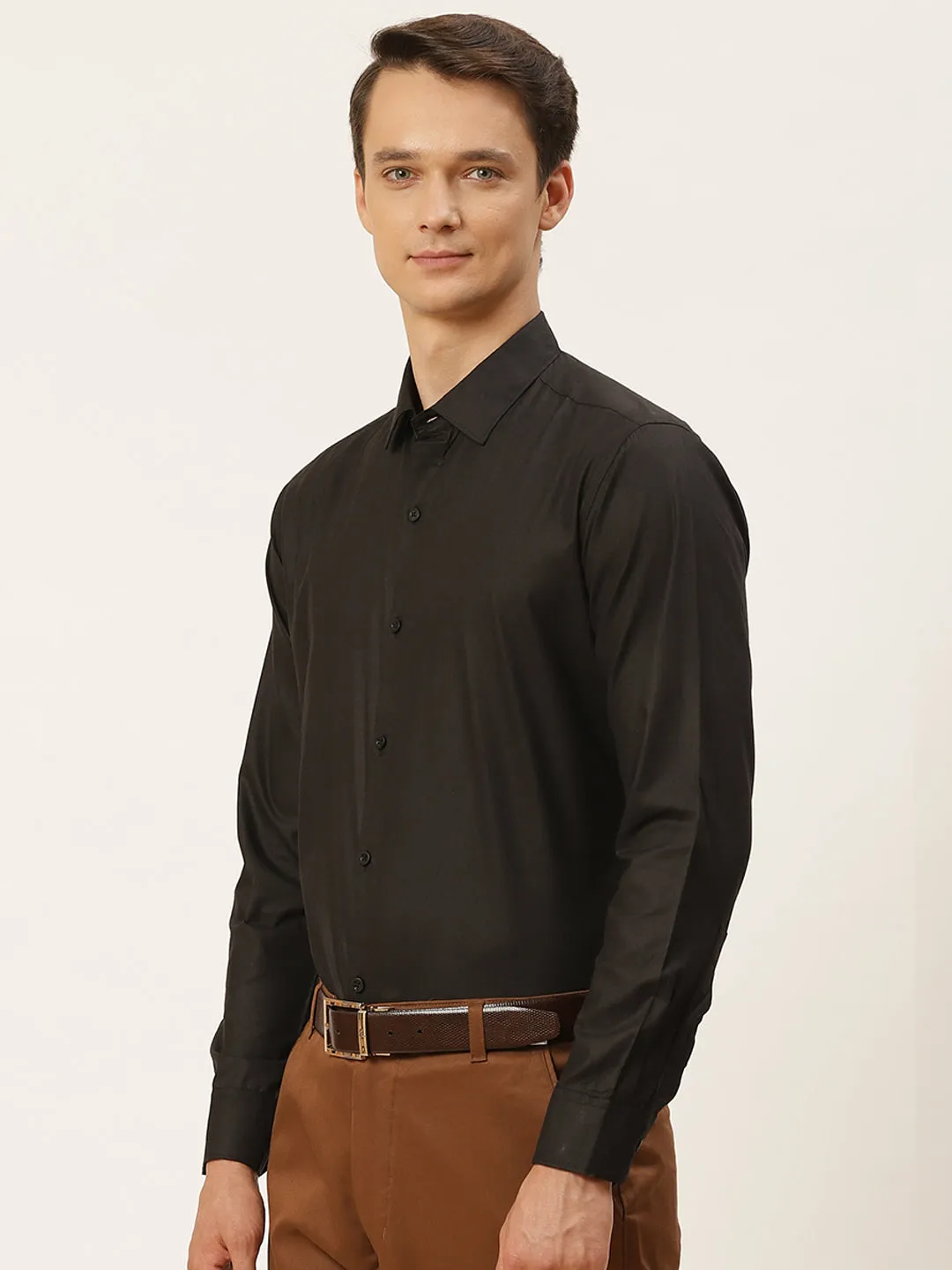 Men's Cotton Black Classic Formal Shirt - Sojanya