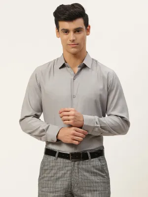 Men's Cotton Grey Self Design Classic Formal Shirt - Sojanya