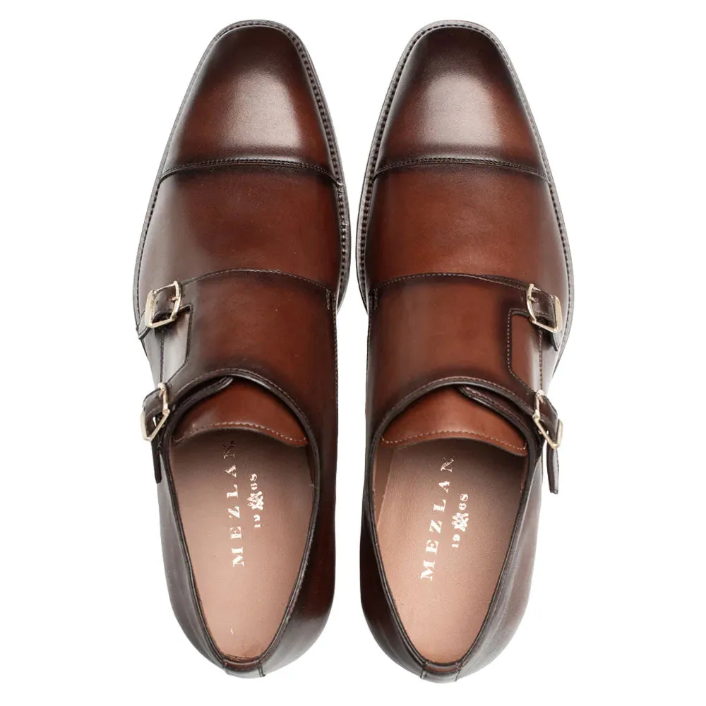 Mezlan Actore Chocolate Calfskin Double Monk Strap Shoes