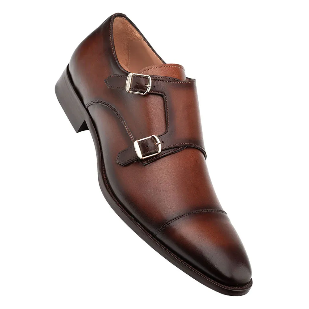 Mezlan Actore Chocolate Calfskin Double Monk Strap Shoes