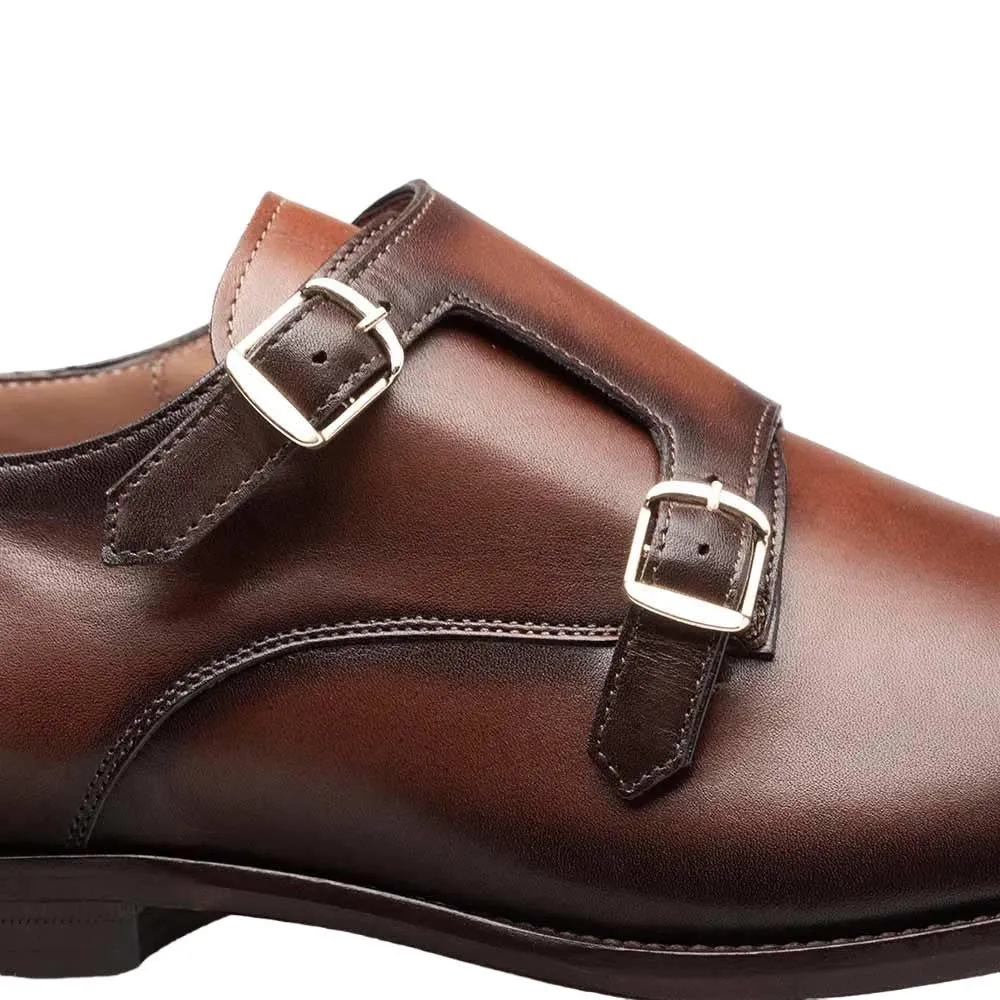 Mezlan Actore Chocolate Calfskin Double Monk Strap Shoes