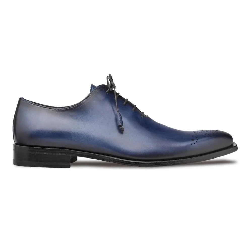 Mezlan Cupula Patina Blue Leather Whole-Cut Oxford Shoes