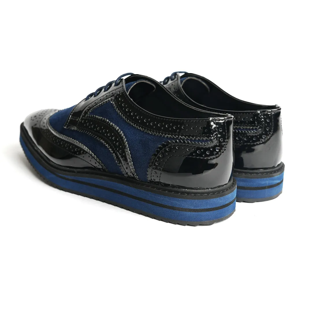 Monkstory  Dual Colour Brogues - Glossy Black & Blue