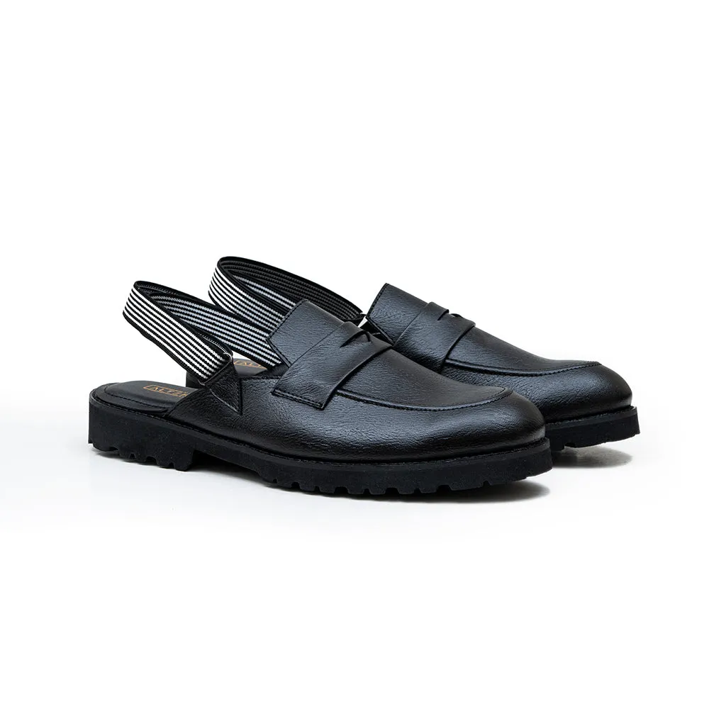 MULES WITH ELASTIC STRAP-BLACK