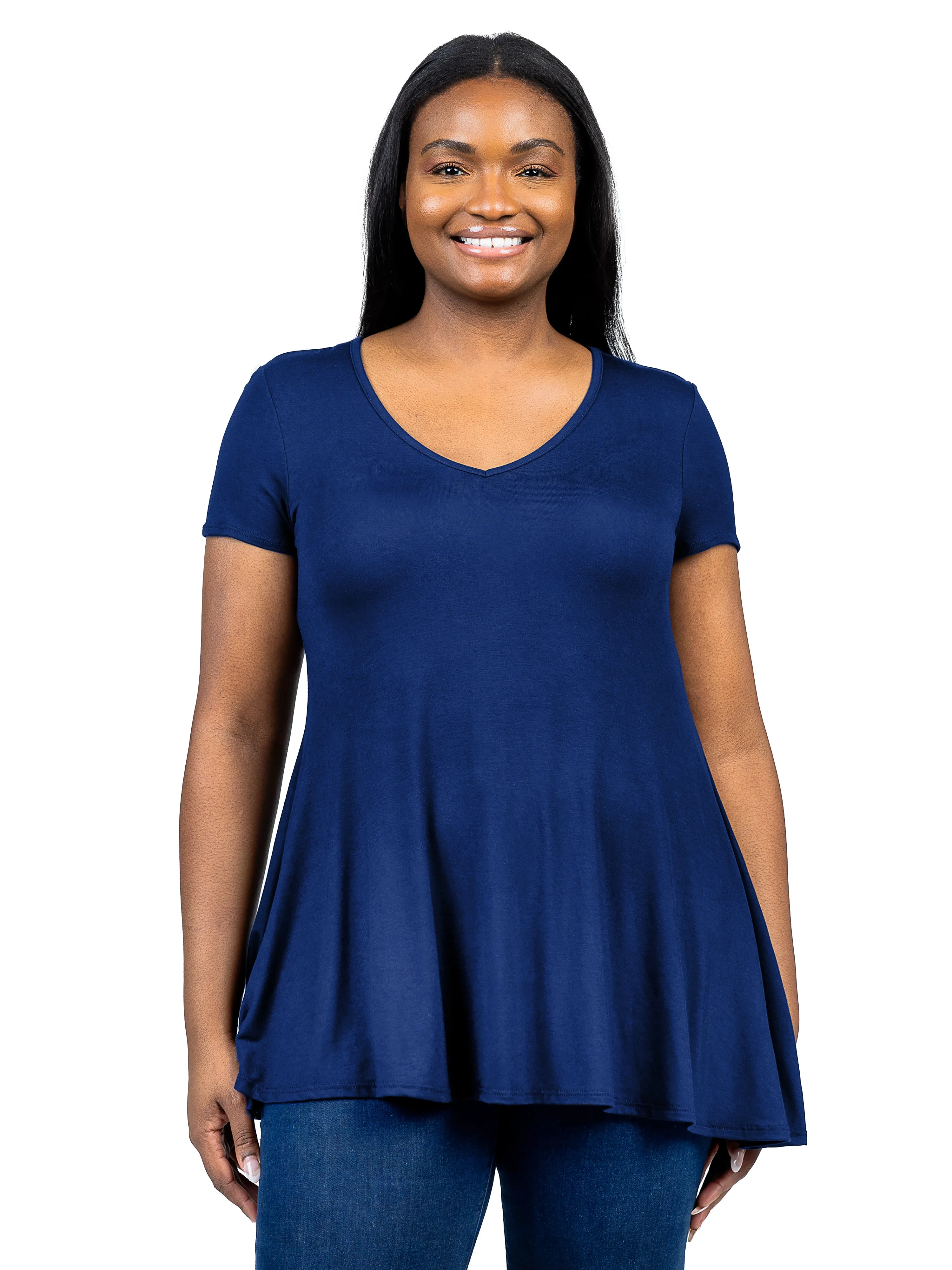 Short Sleeve Plus Size V Neck Tunic T Shirt