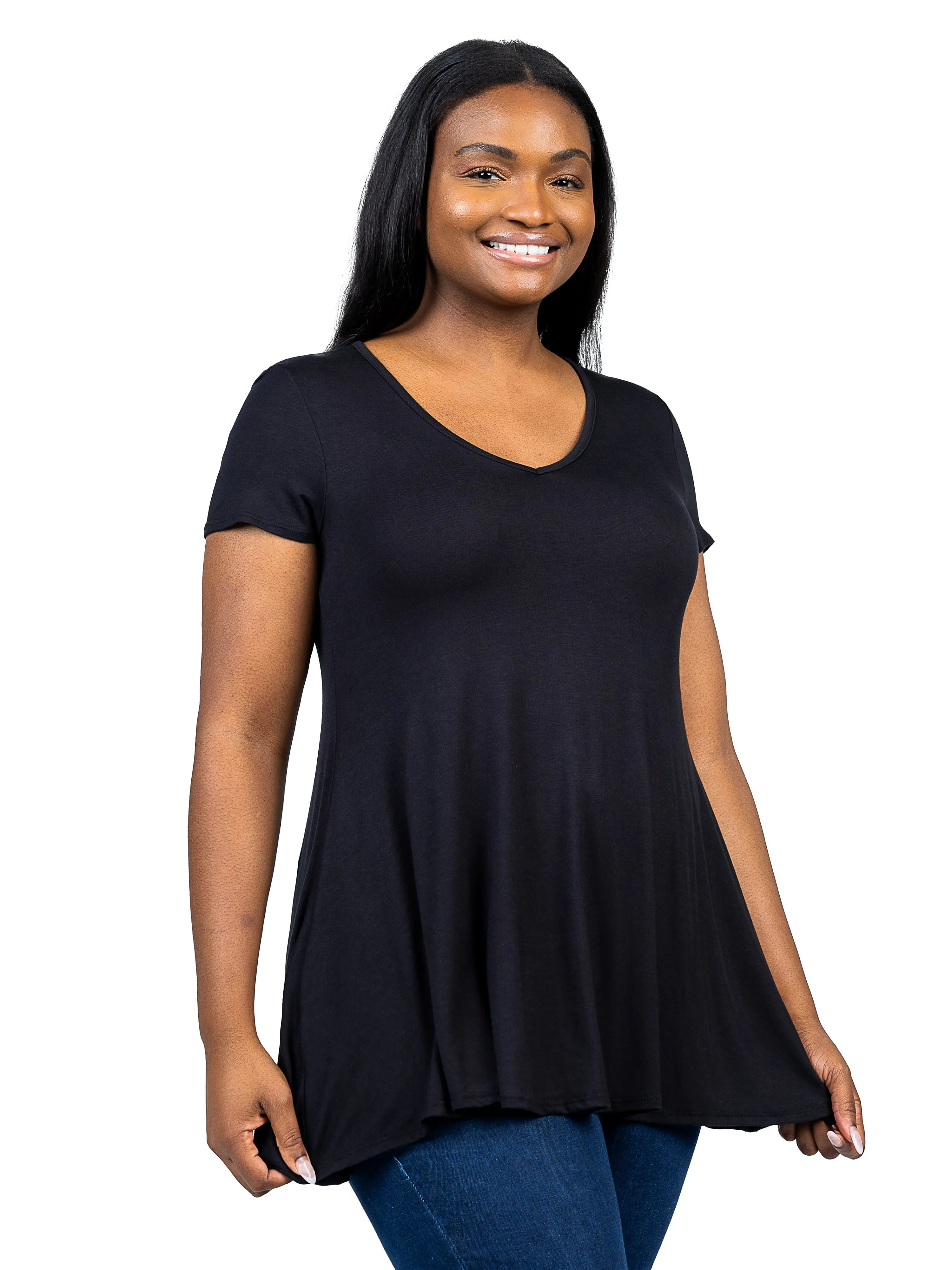 Short Sleeve Plus Size V Neck Tunic T Shirt