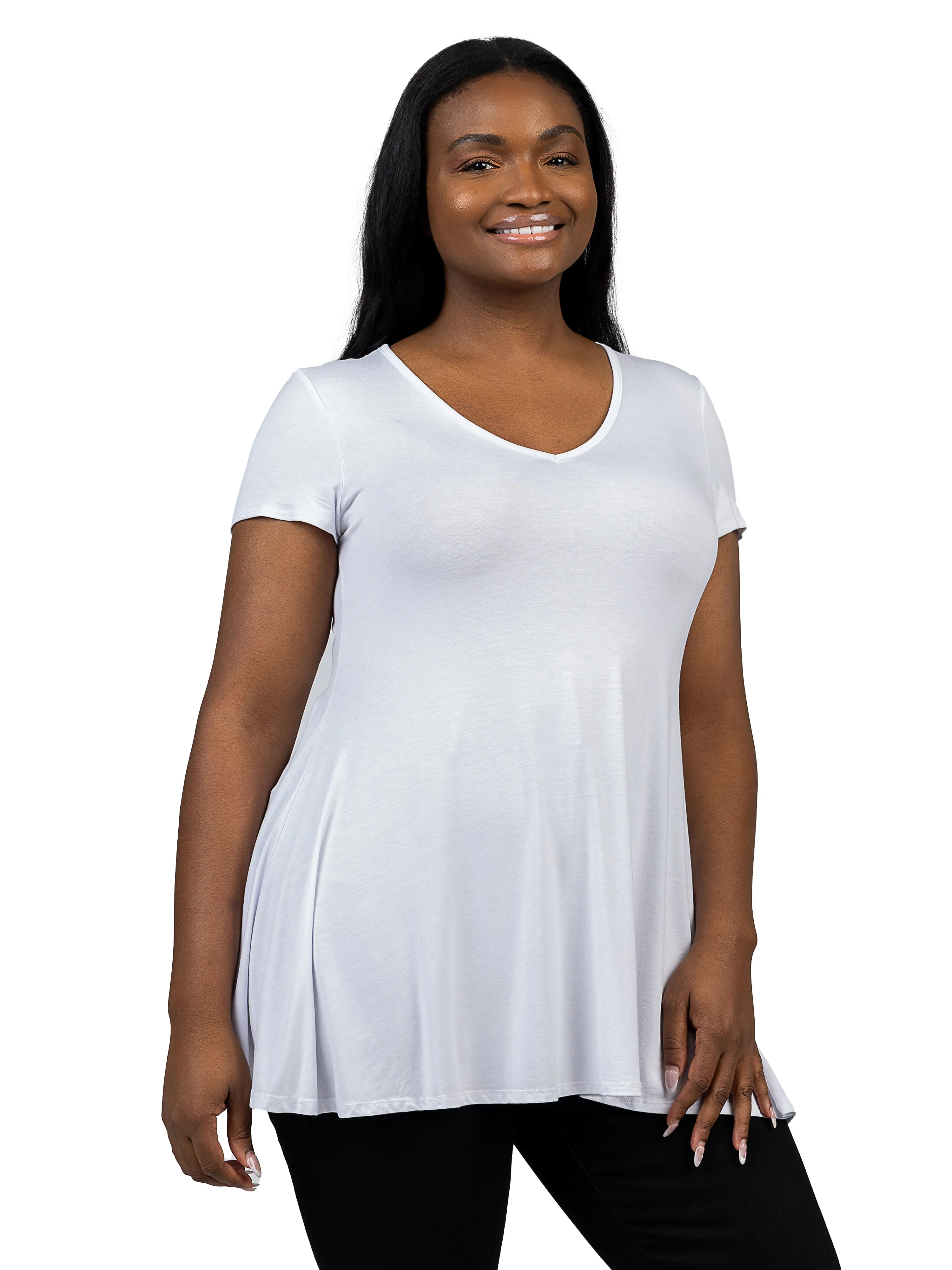 Short Sleeve Plus Size V Neck Tunic T Shirt