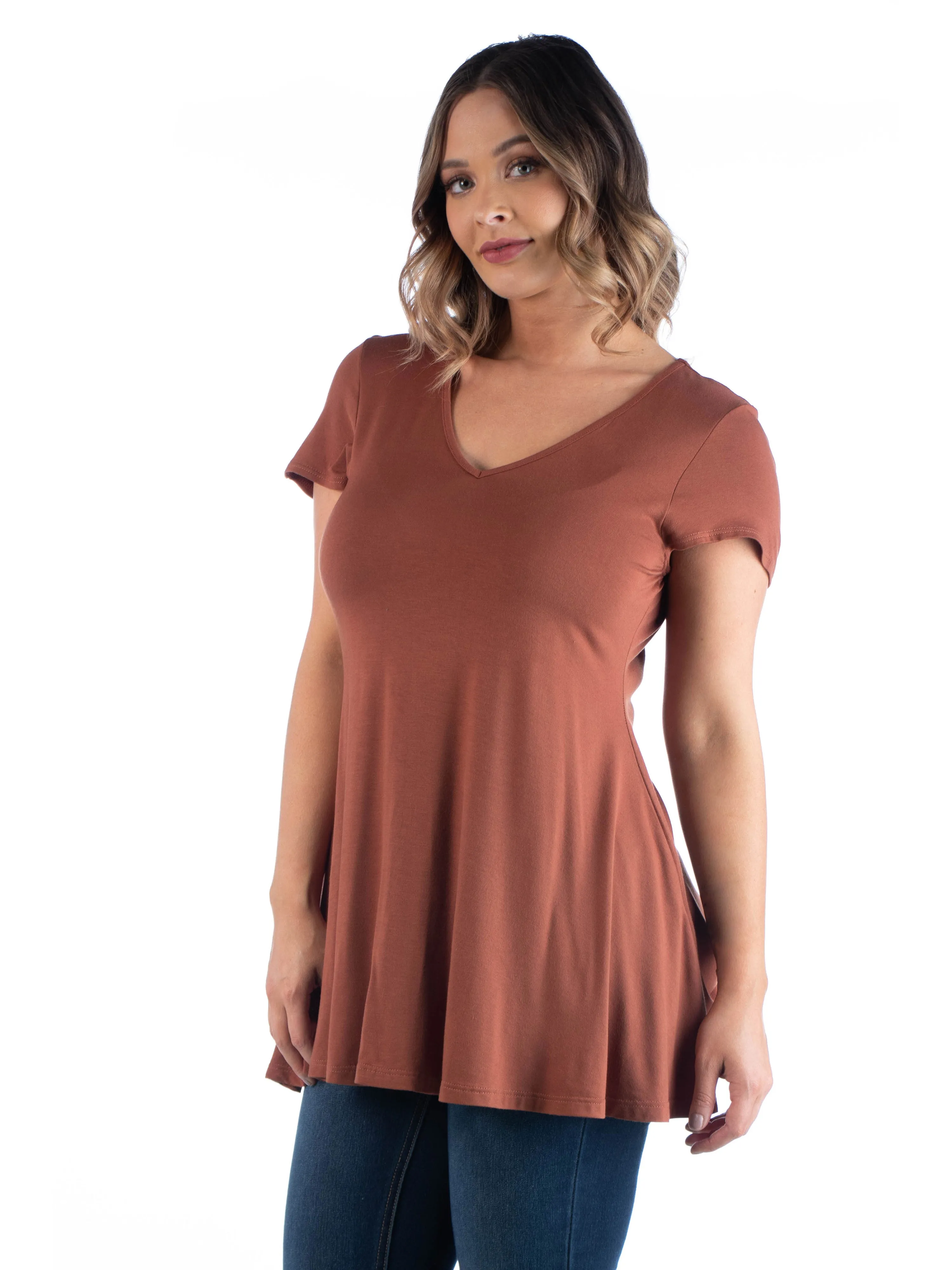 Short Sleeve Plus Size V Neck Tunic T Shirt