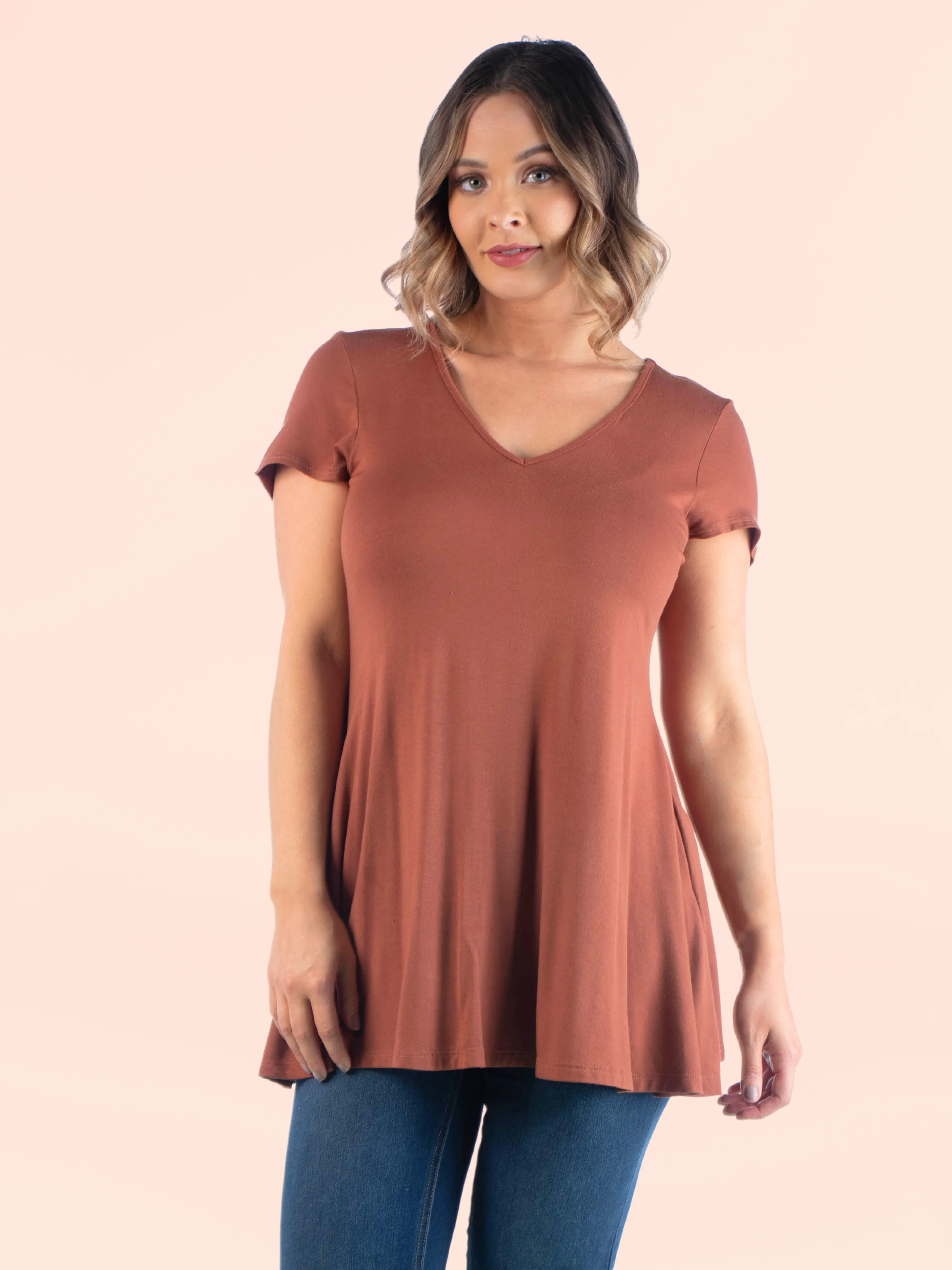 Short Sleeve Plus Size V Neck Tunic T Shirt