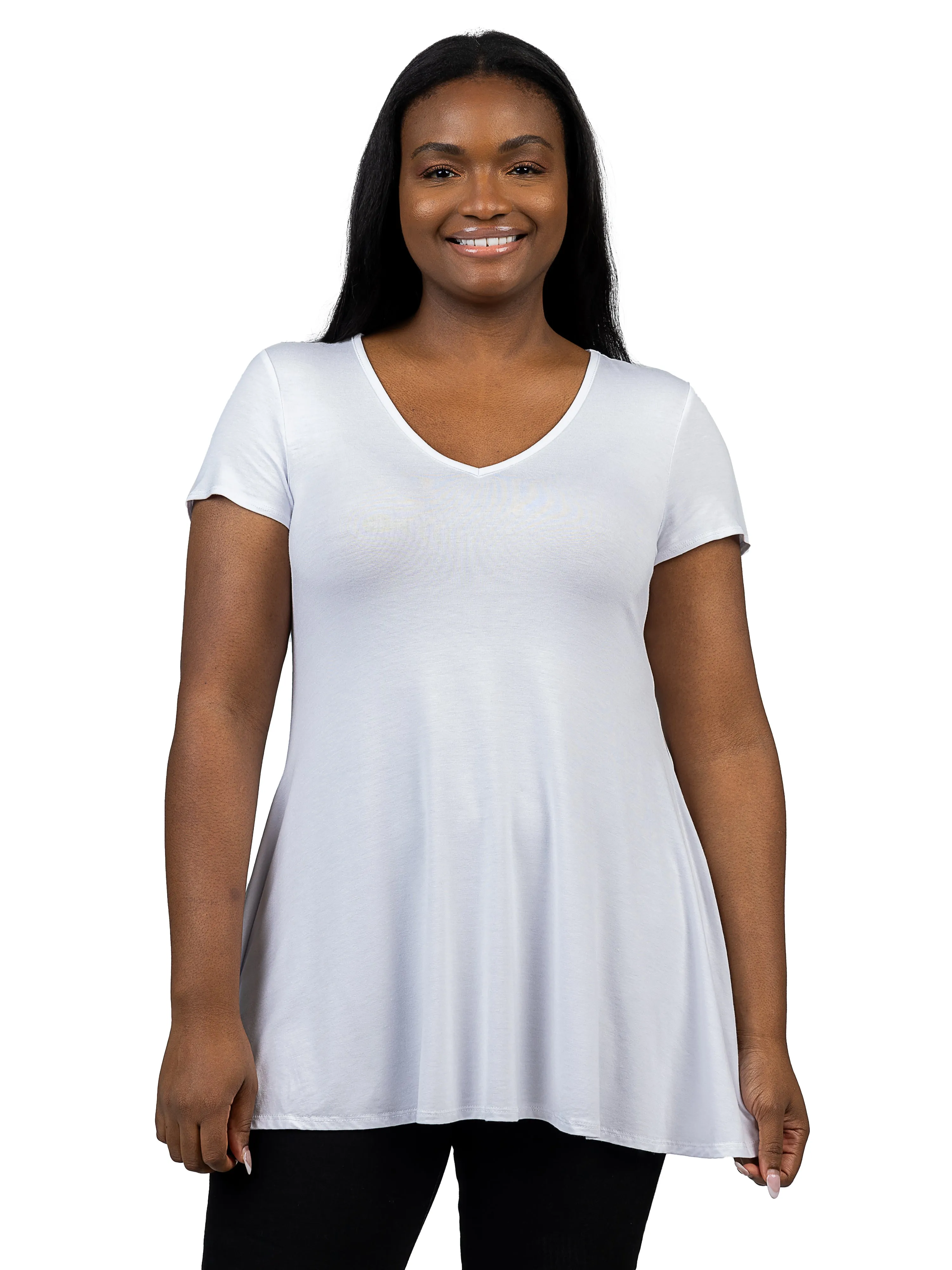 Short Sleeve Plus Size V Neck Tunic T Shirt