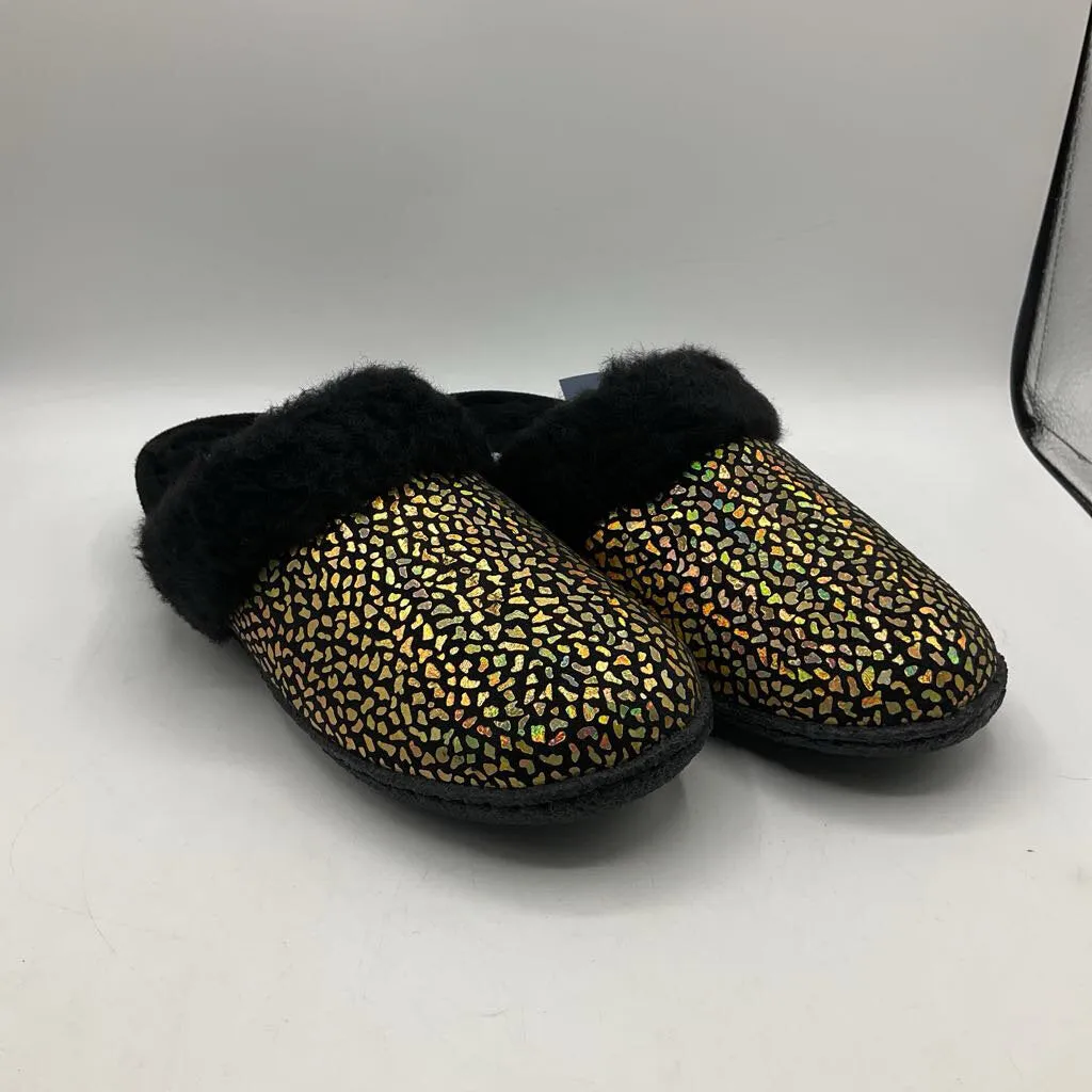 Size 5Y: Sorel Black Gold Iridescent Spots Insulated Slippers NEW