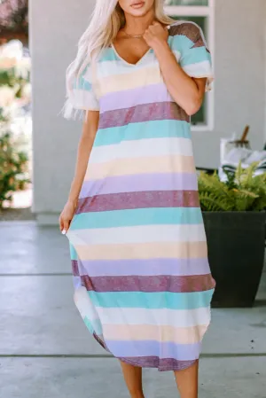 Stripe V-Neck T-Shirt Midi Dress