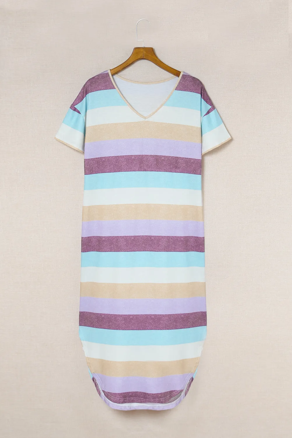 Stripe V-Neck T-Shirt Midi Dress