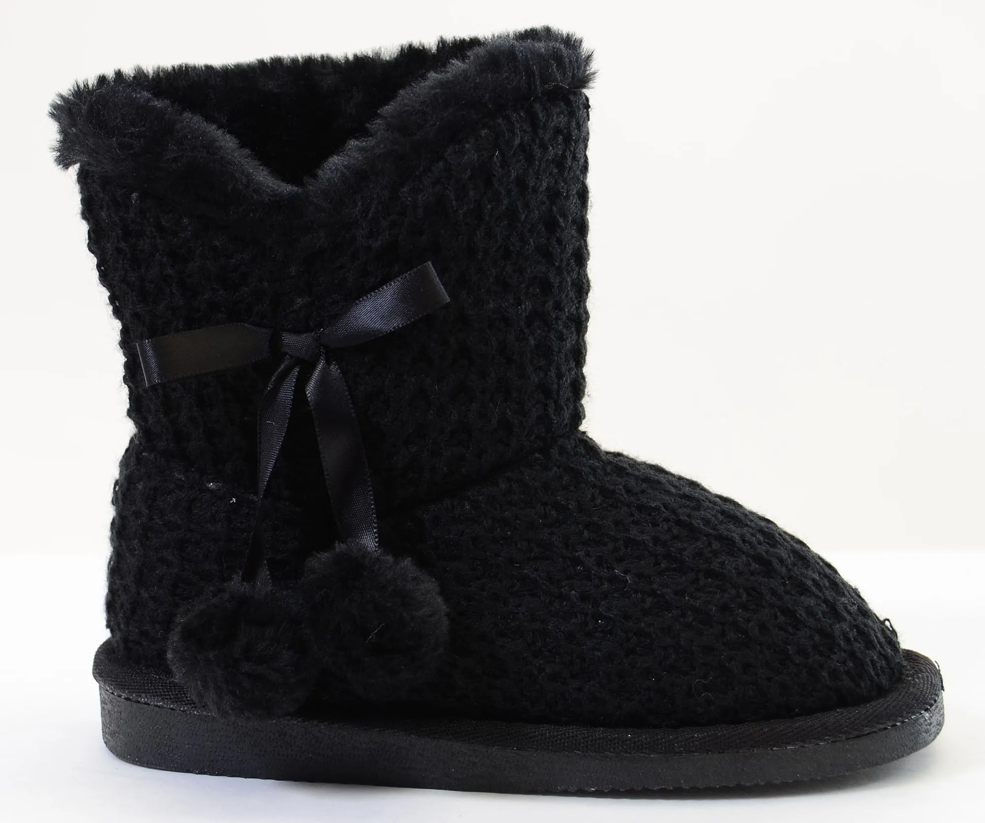 Sweater Knit Pom-pom Vegan Fur Girls Winter Warm Boots KIDS