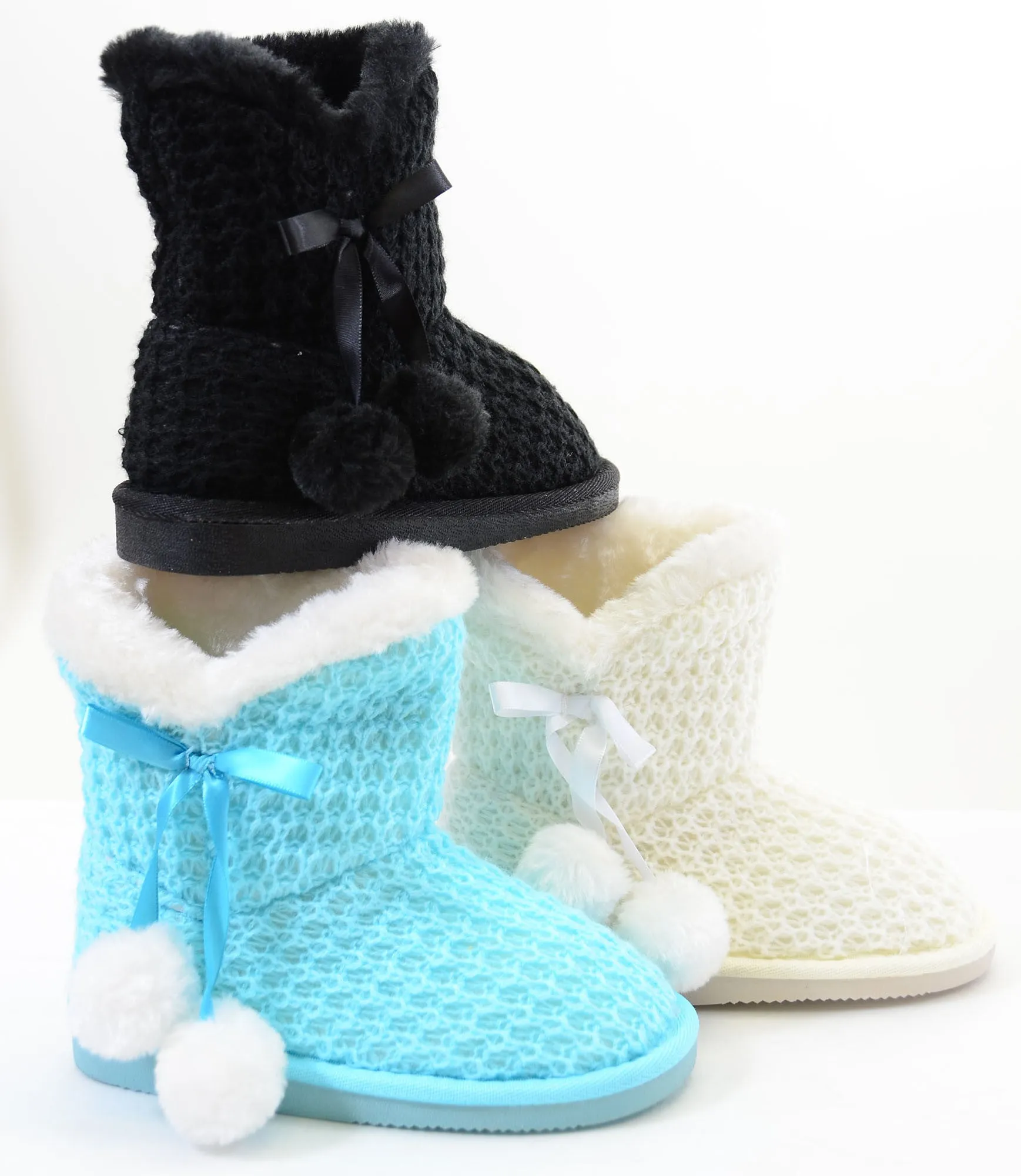 Sweater Knit Pom-pom Vegan Fur Girls Winter Warm Boots KIDS