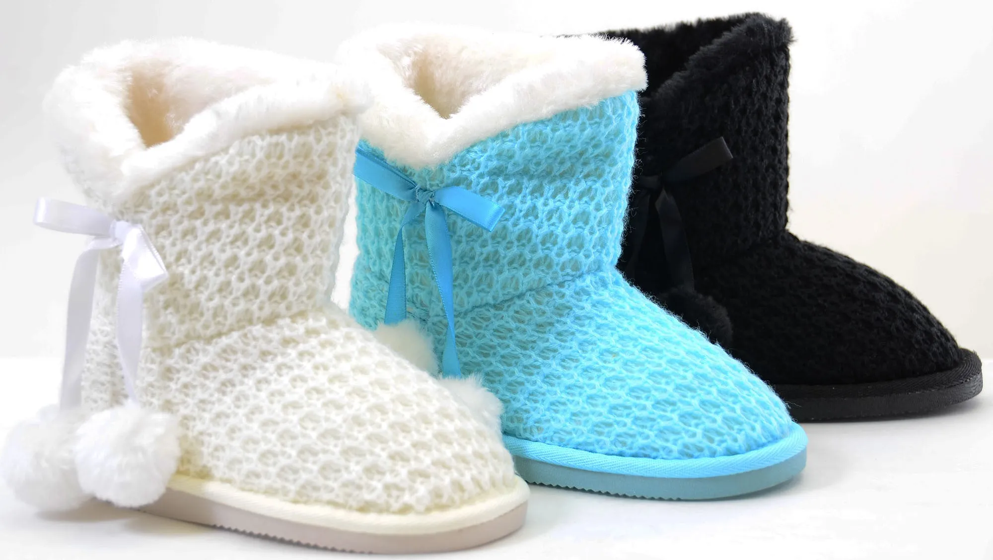 Sweater Knit Pom-pom Vegan Fur Girls Winter Warm Boots KIDS