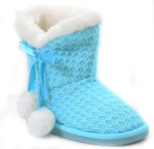 Sweater Knit Pom-pom Vegan Fur Girls Winter Warm Boots KIDS