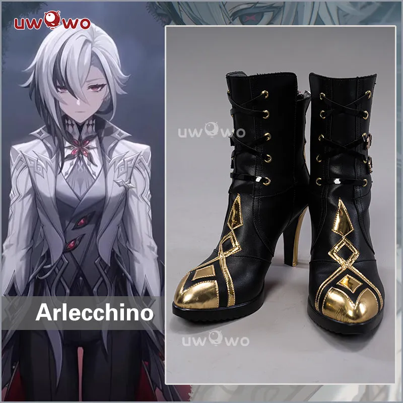 Uwowo Game Genshin Impact Cosplay Fatui Harbinger The Knave Arlecchino Costume Shoes Boots