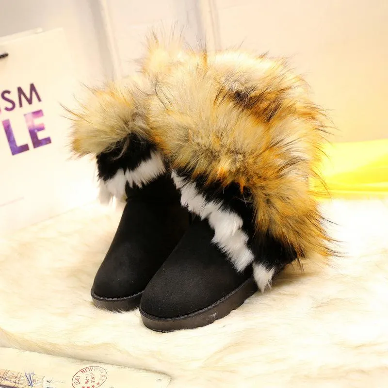 Women Round Toe Flat Heel Slip On Lining Faux Fur Keep Warm Winter Snow Boots