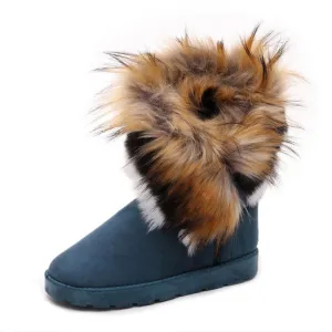 Women Round Toe Flat Heel Slip On Lining Faux Fur Keep Warm Winter Snow Boots